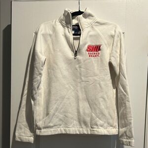 Jansport White Quarter-Zip Sweatshirt with Red Logo